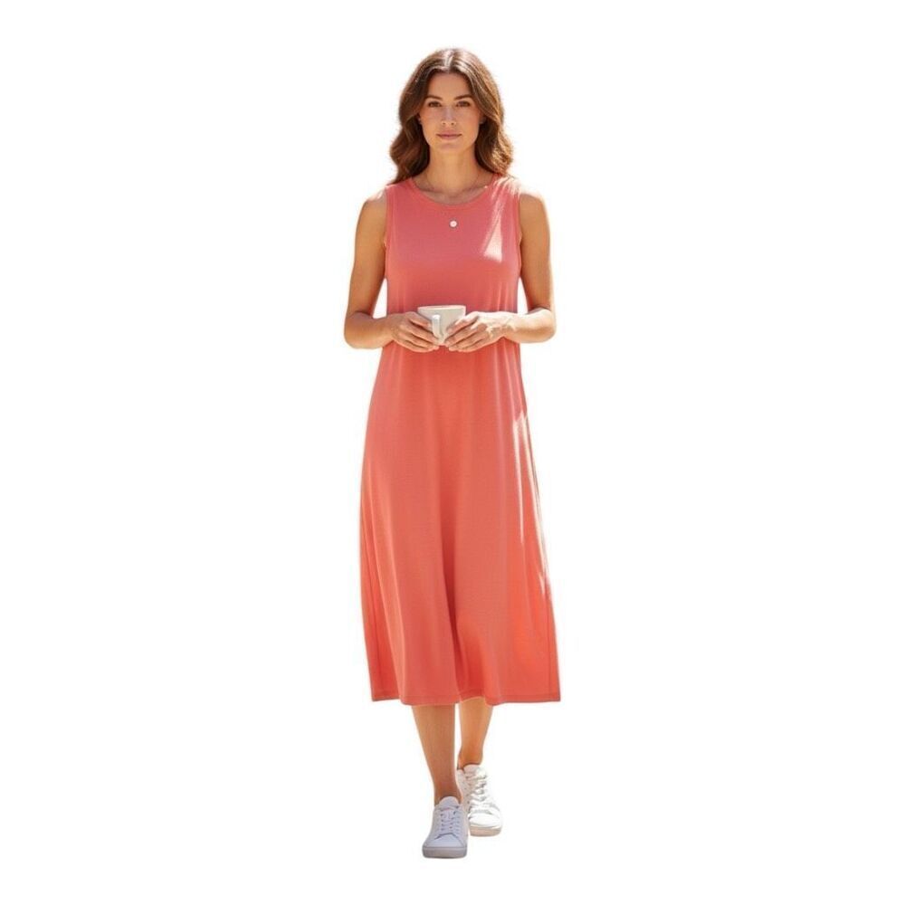 Eileen Fisher Sleeveless Peach Salmon Shift Dress Size S Organic Cotton Stretch